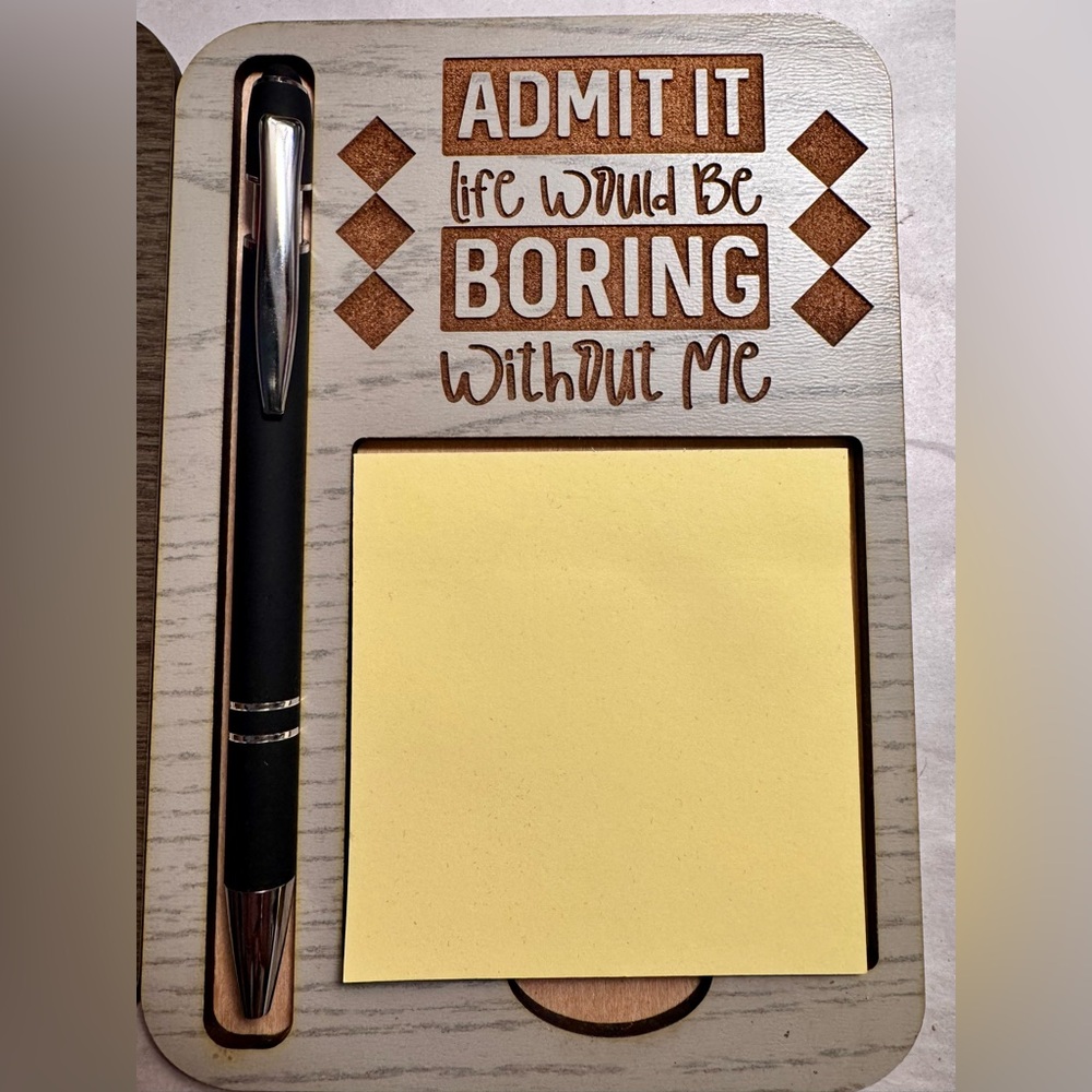 Hand crafted by me Wooden post-it note and pen desk holder with humorous sayings - Picture 3 of 9